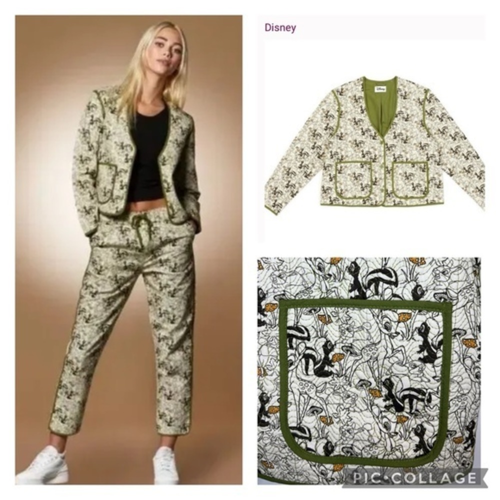 Disney Bambi Flower Cream and Olive Green Floral Quilted Jacket